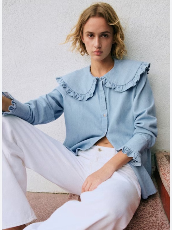 J. Crew Tops - J. Crew Ruffle Chambray Shirt - size 12